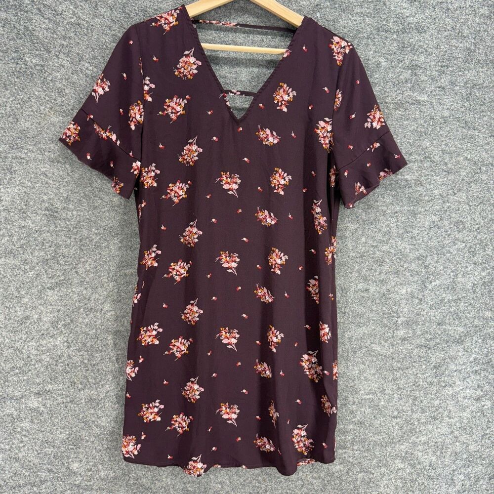 Maurices Mini Dress Women S Small Purple Floral Short V-Neck Short Sleeve Casual